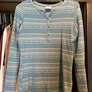 Columbia Blue Nordic Print Thermal Henley Long Sleeve Shirt Baselayer size m